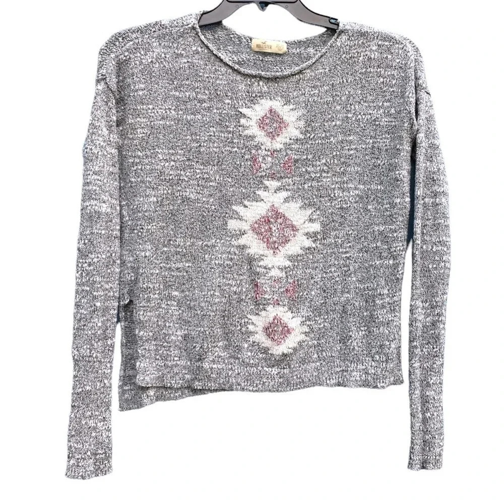 Hollister Gray Boho Print Long Sleeve Casual Top Women’s Size XS/Small